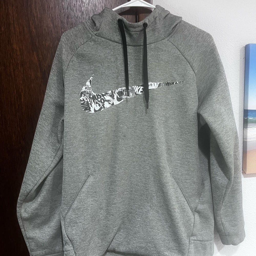 Nike Gray Half-Zip Sweatshirt with Patterned Swoosh